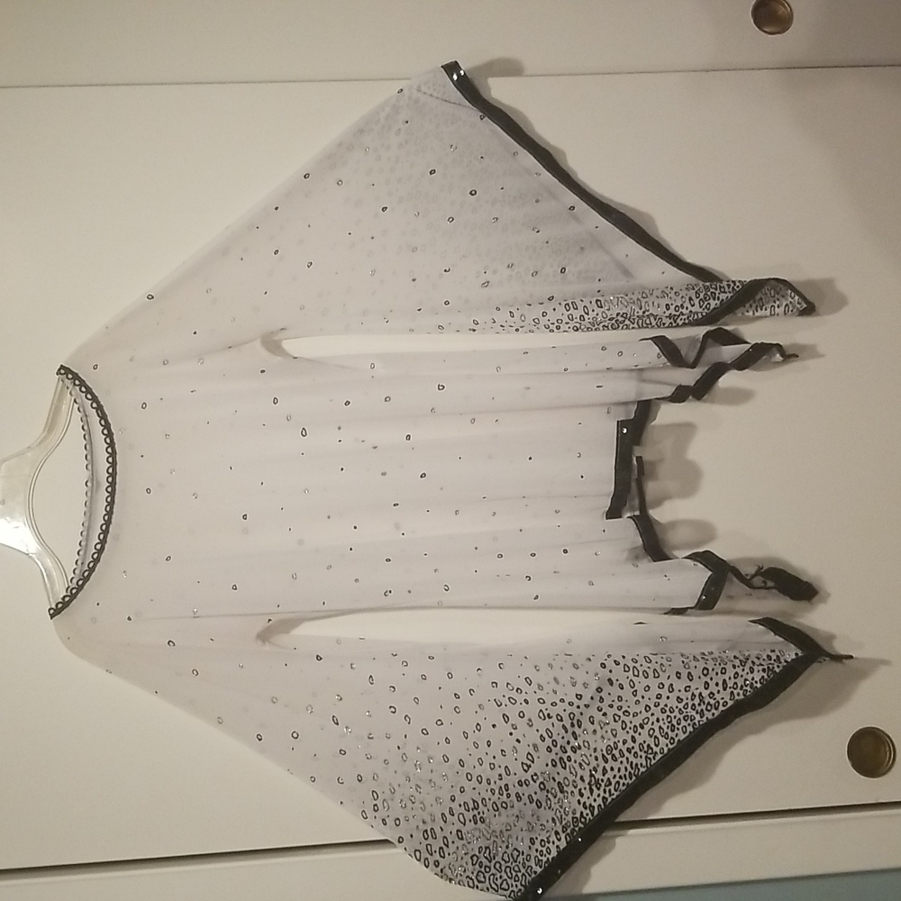 Transparent Sparkly White Blouse with bell sleeves/ boat neck. L/XL/Maternity. - Picture 3 of 5